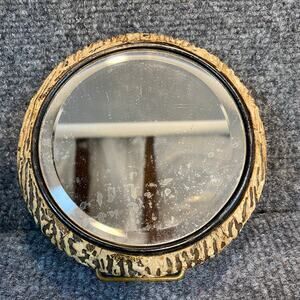 Antique Wood Faux Antler Rounds Beveled Glass Table Standing Mirror 5 inch